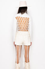 MAKE YOU MINE OPEN BACK RHINESTONE NET SWEATER
