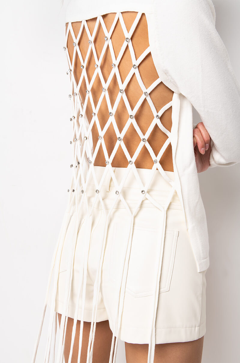 MAKE YOU MINE OPEN BACK RHINESTONE NET SWEATER
