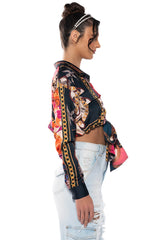 MALIBLUE PRINTED TIE FRONT BLOUSE