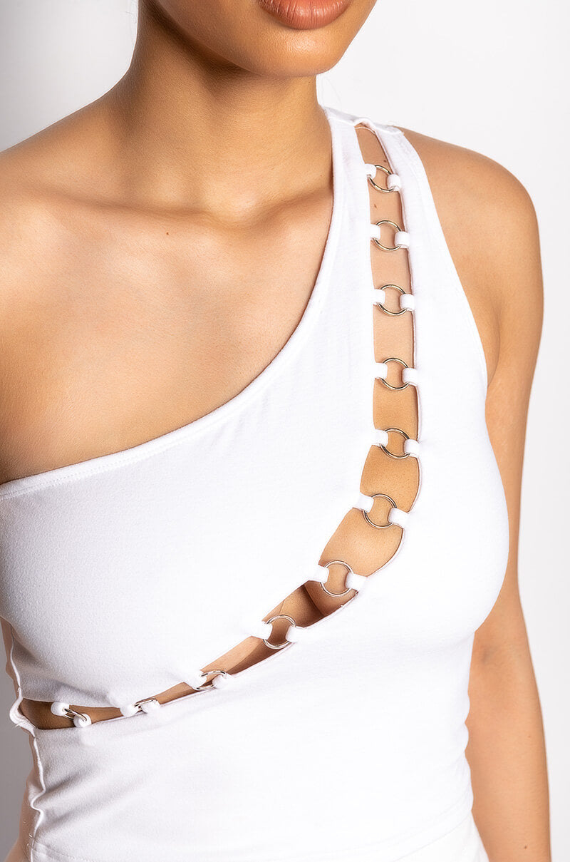 MAMMA MIA CUT OUT ONE SHOULDER TANK TOP