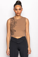 MANY MOODS CREW NECK GRAPHIC CROP TANK