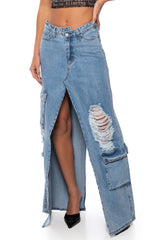 MASTERMIND SLIT MAXI DENIM SKIRT