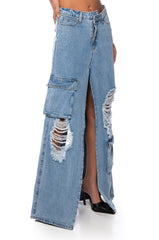 MASTERMIND SLIT MAXI DENIM SKIRT