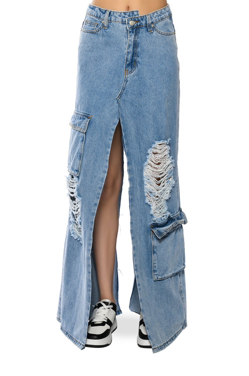 MASTERMIND SLIT MAXI DENIM SKIRT
