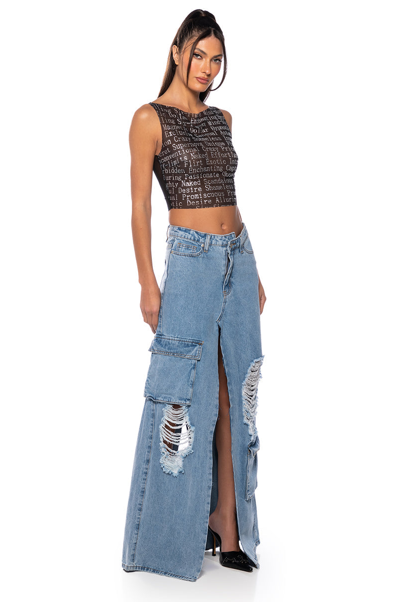 MASTERMIND SLIT MAXI DENIM SKIRT