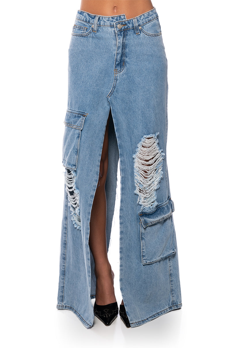 MASTERMIND SLIT MAXI DENIM SKIRT