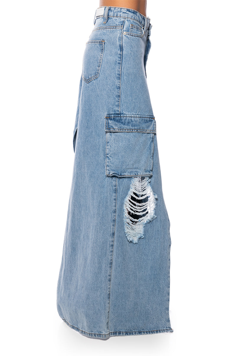 MASTERMIND SLIT MAXI DENIM SKIRT