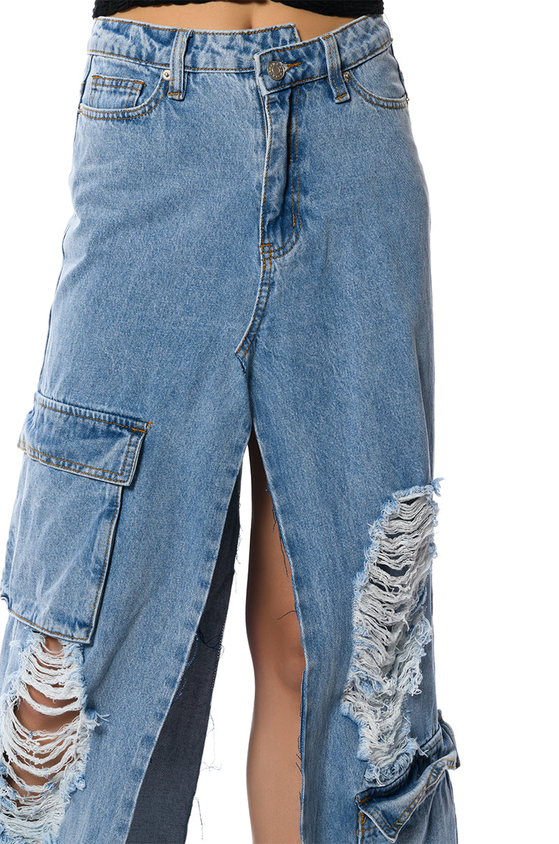 MASTERMIND SLIT MAXI DENIM SKIRT