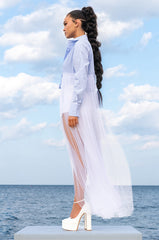 MELODRAMATIC MESH PANEL POPLIN BLOUSE