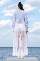 MELODRAMATIC MESH PANEL POPLIN BLOUSE
