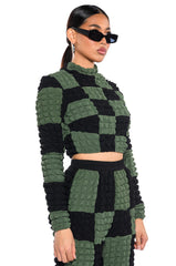 MET YOU SAN FRANCISCO COLORBLOCK LONGSLEEVE PUFF CROP TOP