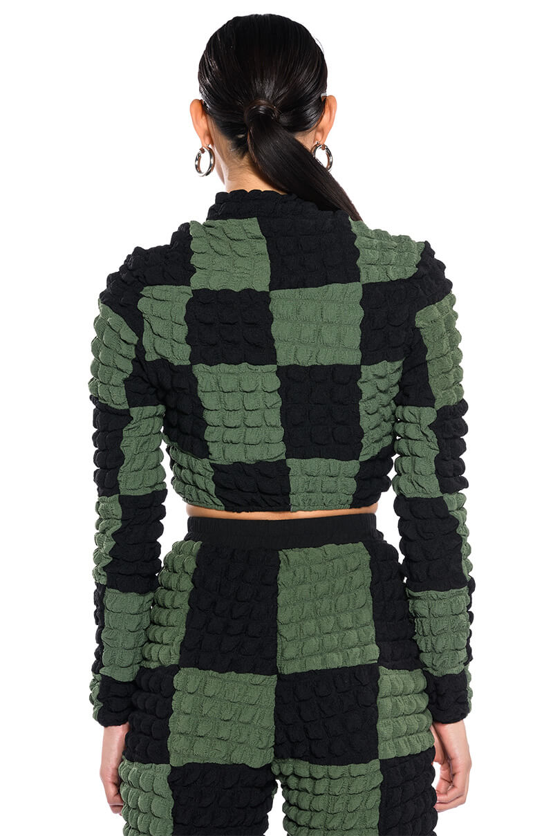 MET YOU SAN FRANCISCO COLORBLOCK LONGSLEEVE PUFF CROP TOP