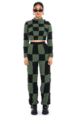 COLORBLOCK PUFF TEXTURED WIDE LEG PANT