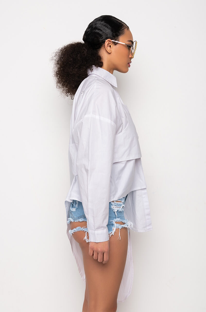 LILA LAYERED LOOK ASYMMETRICAL POPLIN BLOUSE