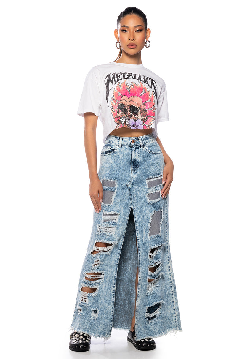 METALLICA FLORAL SKULL CROPPED T SHIRT