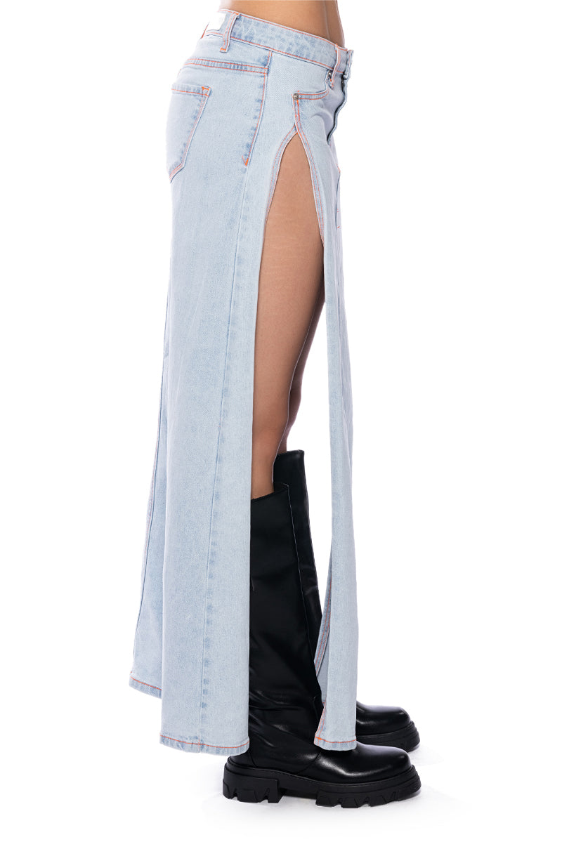 MIA DOUBLE SLIT MAXI DENIM SKIRT
