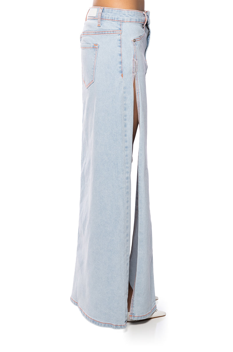 MIA DOUBLE SLIT MAXI DENIM SKIRT