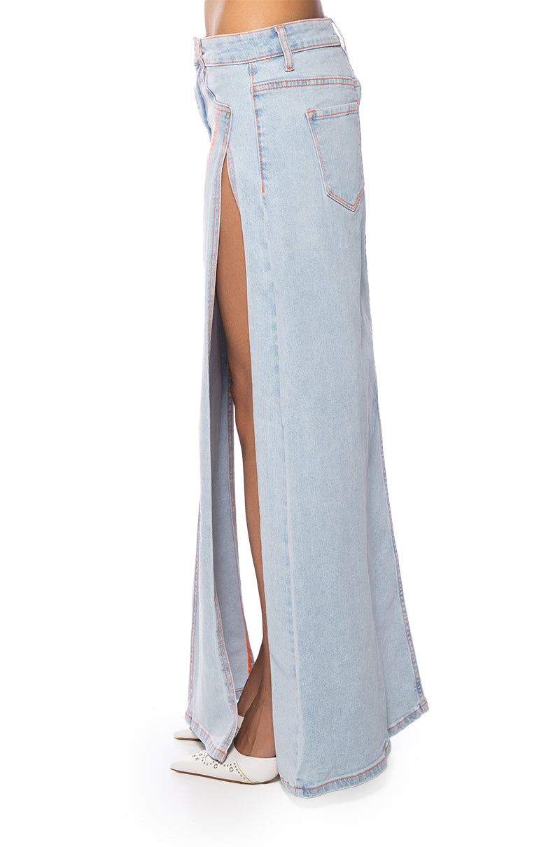 MIA DOUBLE SLIT MAXI DENIM SKIRT
