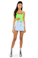 MIA DOUBLE SLIT MICRO MINI DENIM SKIRT
