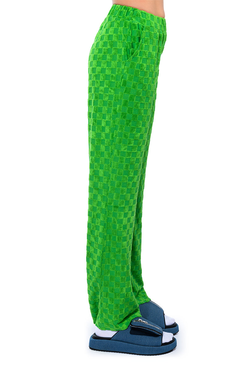MICHELLE TERRY CHECKER TEXTURED WIDE LEG PANT