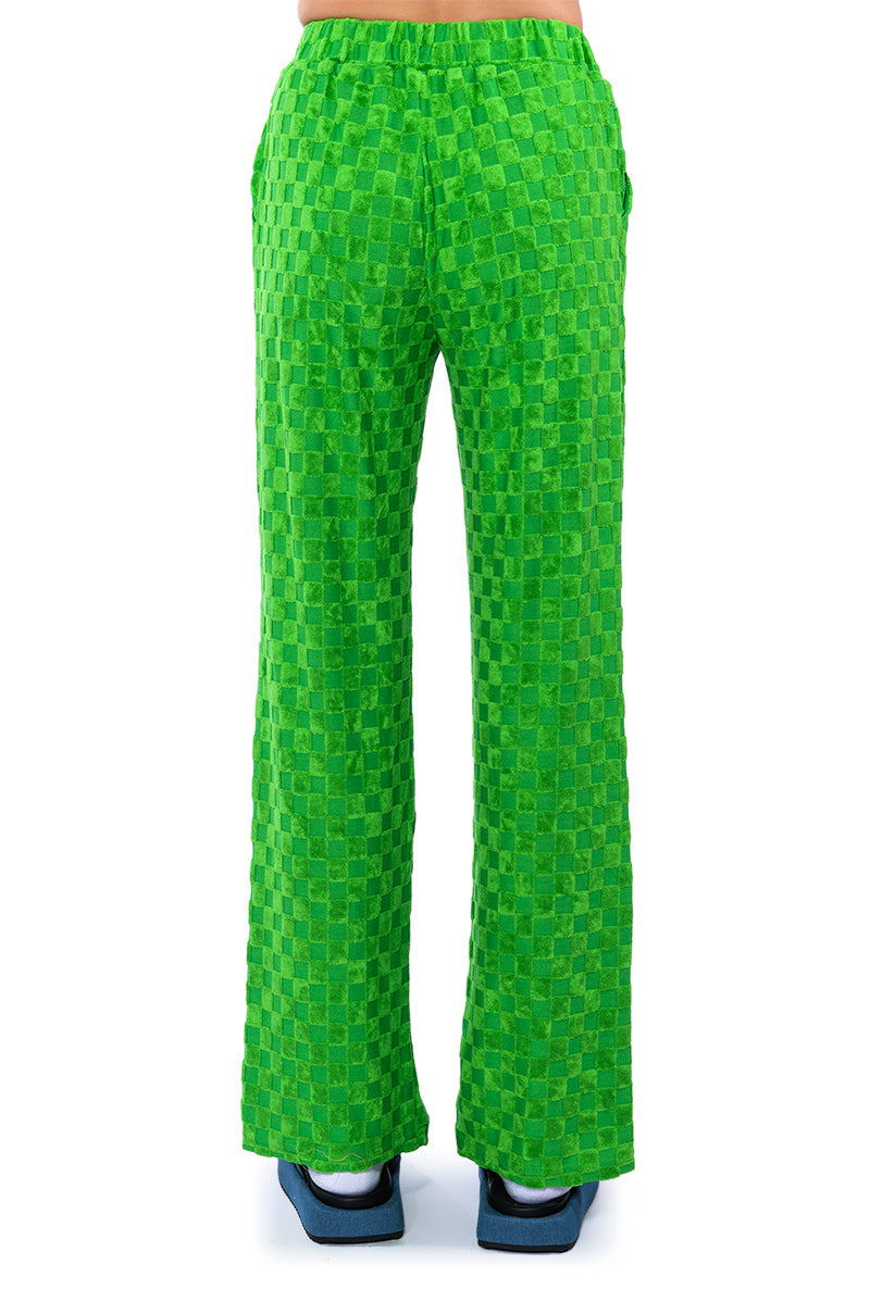 MICHELLE TERRY CHECKER TEXTURED WIDE LEG PANT
