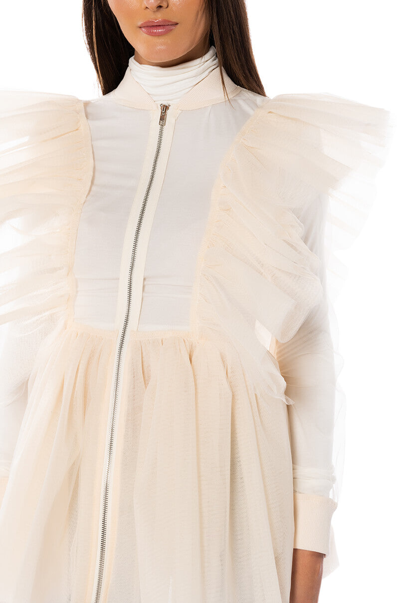MIGHTY FINE PEPLUM MESH BOMBER