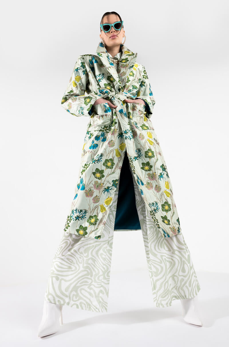 MILAN FASHION WEEK TAPESTRY TRENCH COAT