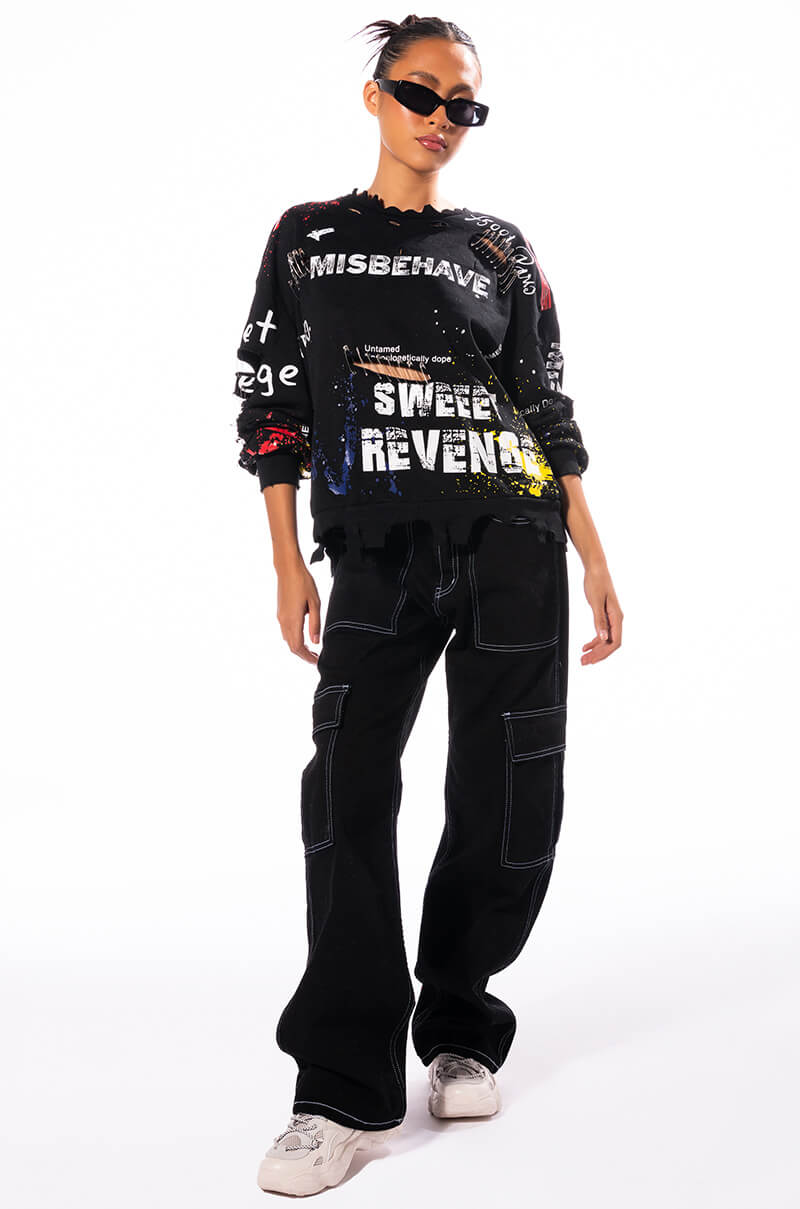 THAT GIRL IS POISON DISTRESSED CREW NECK SWEATSHIRT