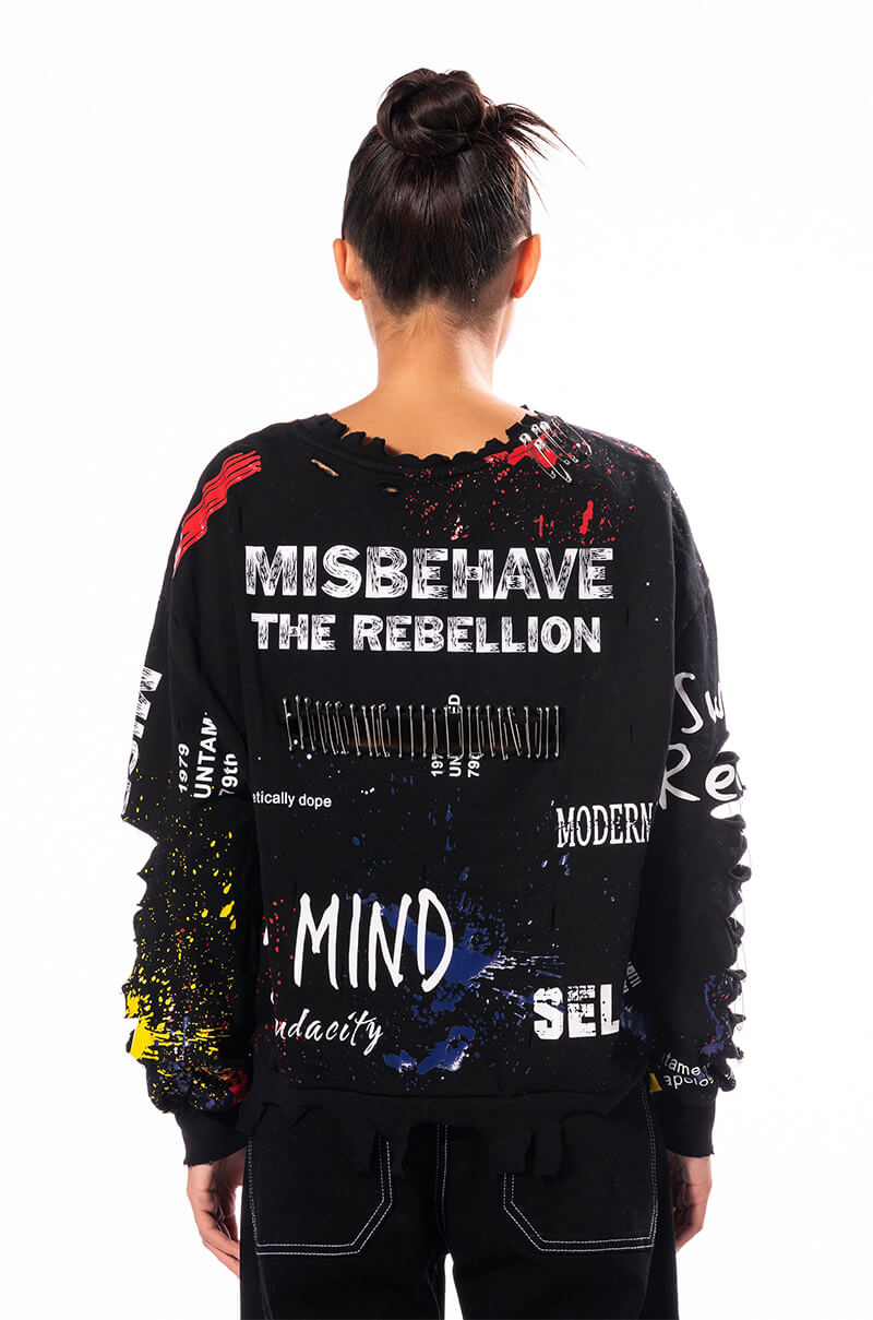 THAT GIRL IS POISON DISTRESSED CREW NECK SWEATSHIRT