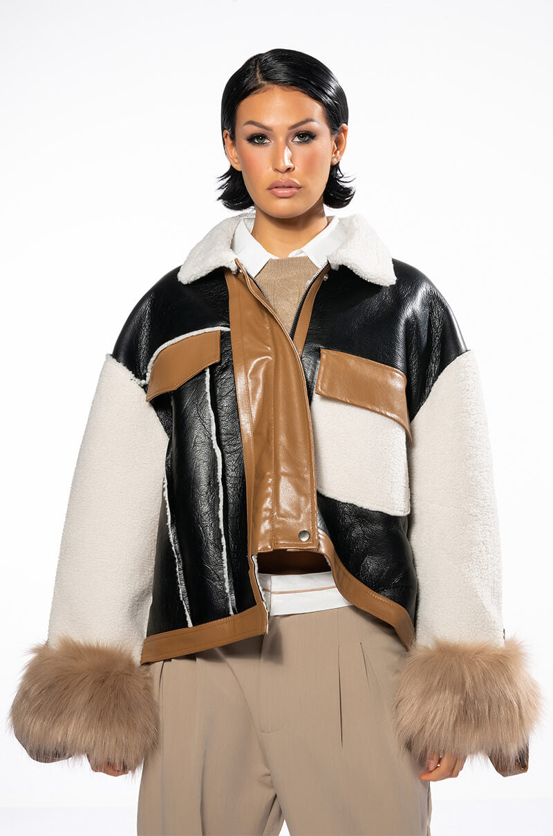 MIXED MEDIA BOXY JACKET COAT