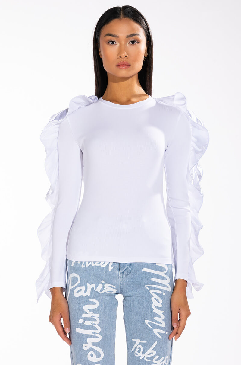 MODEL BEHAVIOR STATEMENT SLEEVE CREW NECK TOP