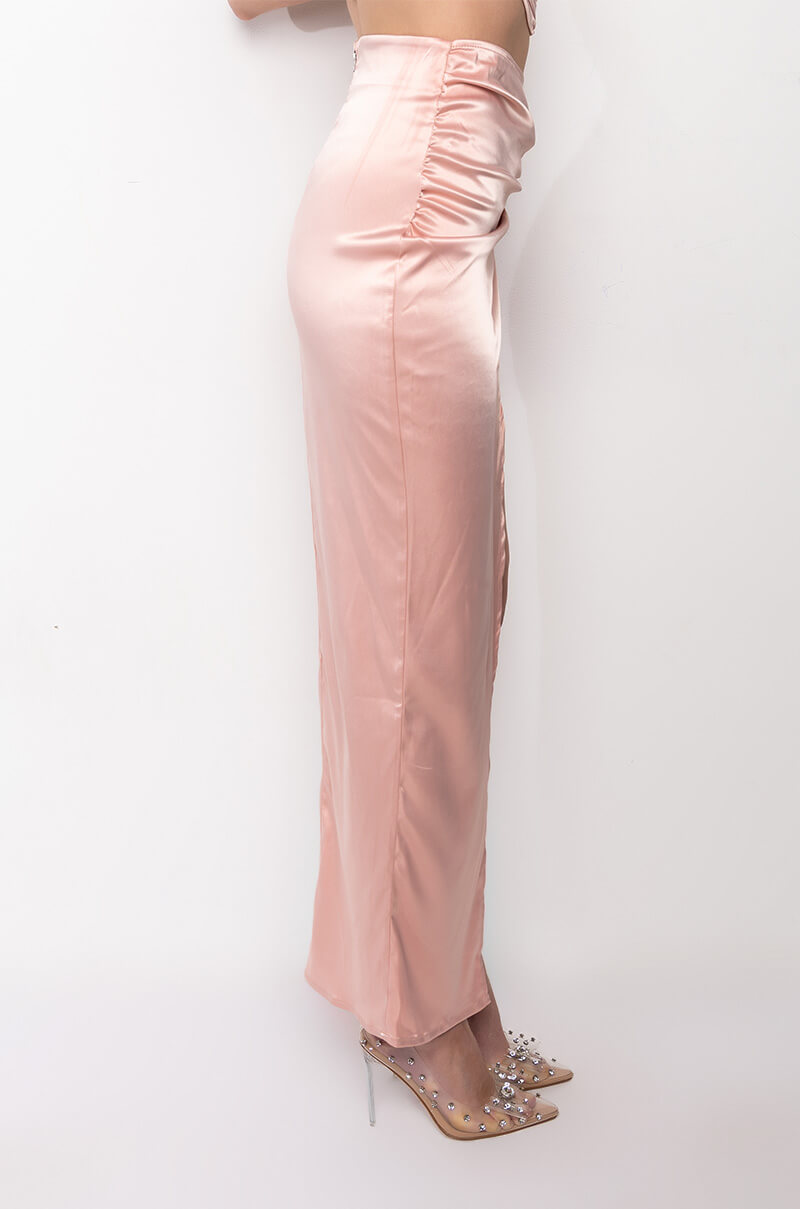 MODERN MUSE HIGH SLIT SATIN MAXI SKIRT