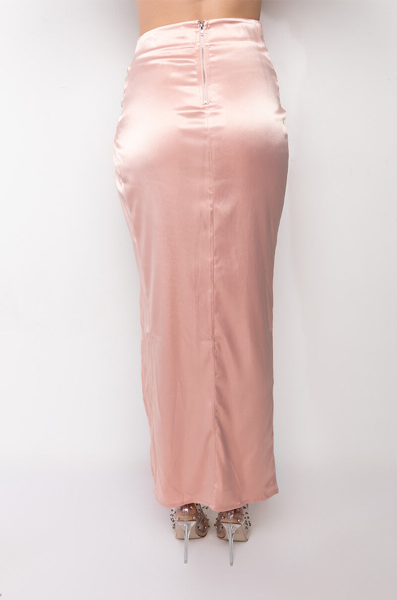 MODERN MUSE HIGH SLIT SATIN MAXI SKIRT