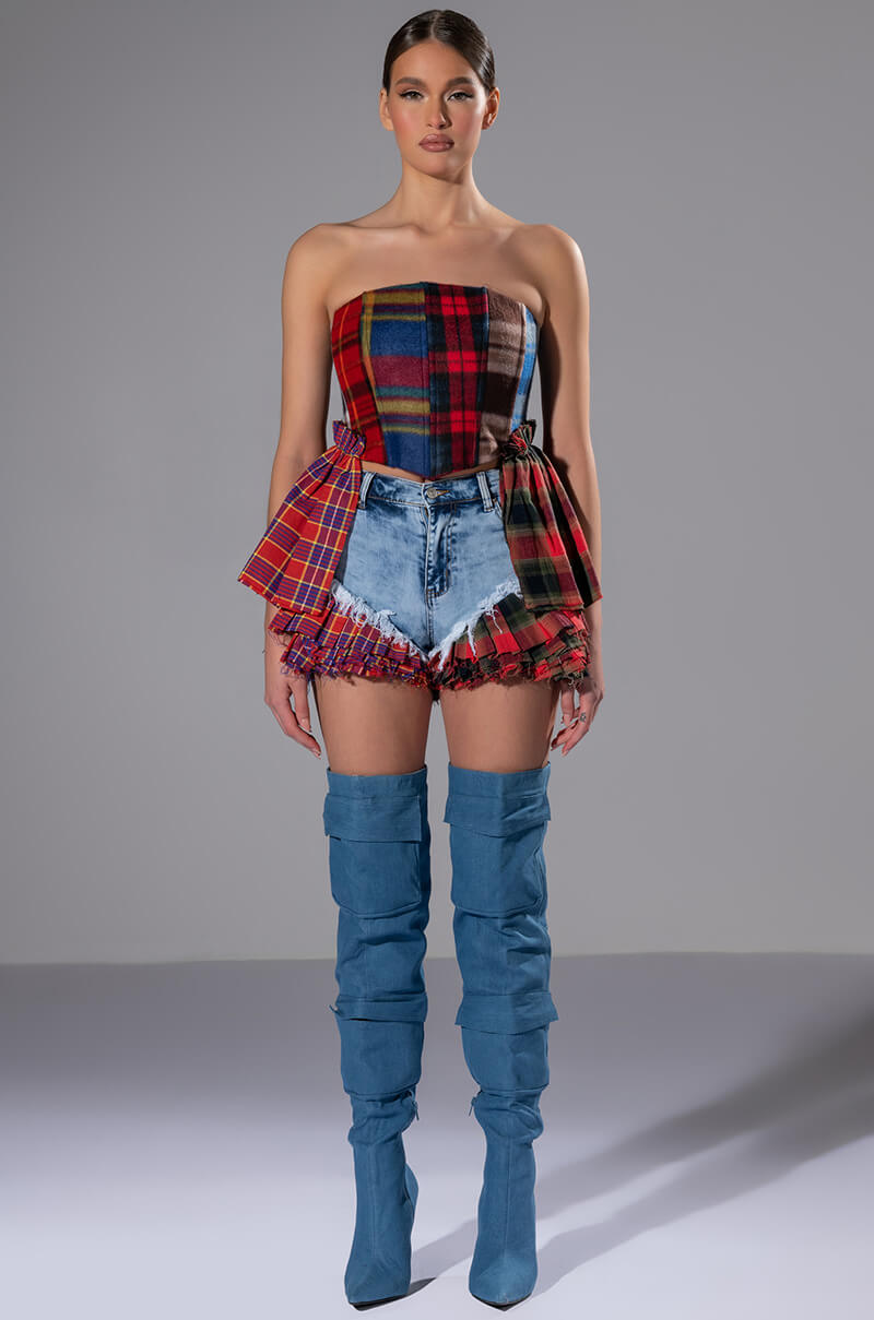 MODERN PUNK PLAID PATCHWORK CORSET