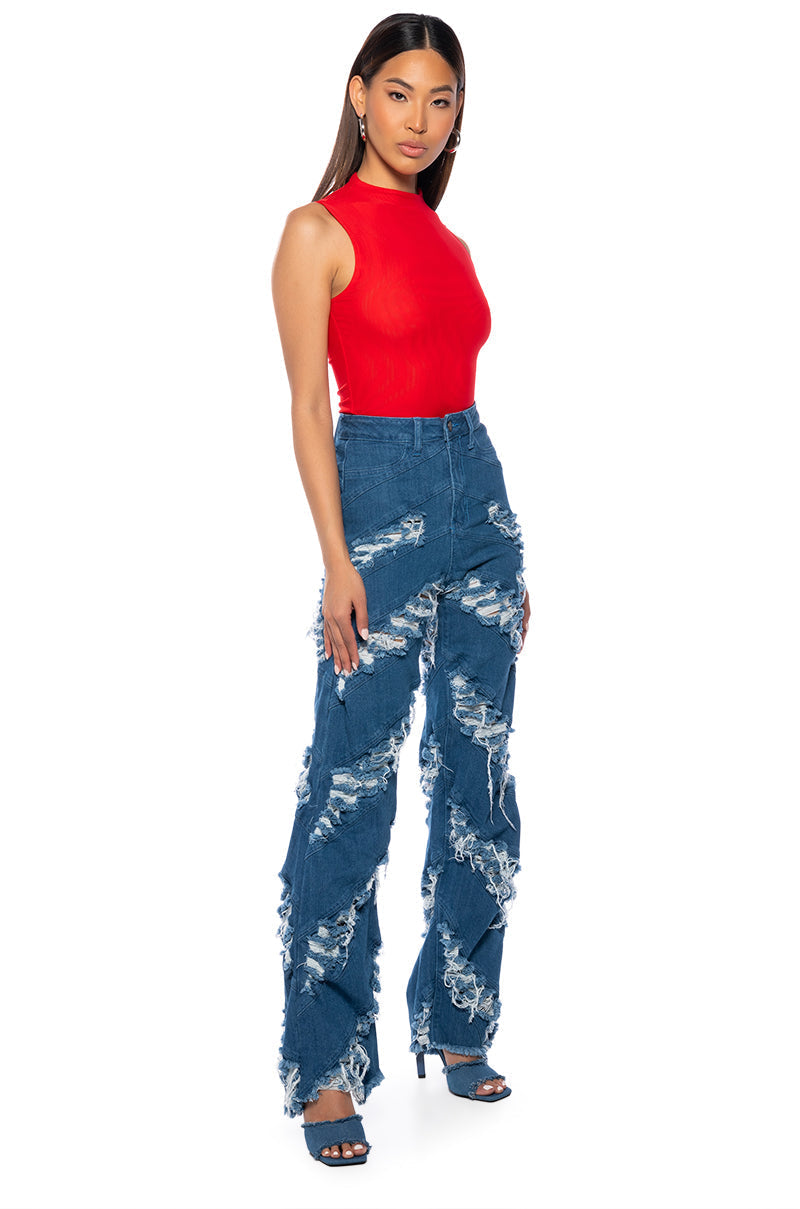 MONICA CONTOUR FRAYED JEANS