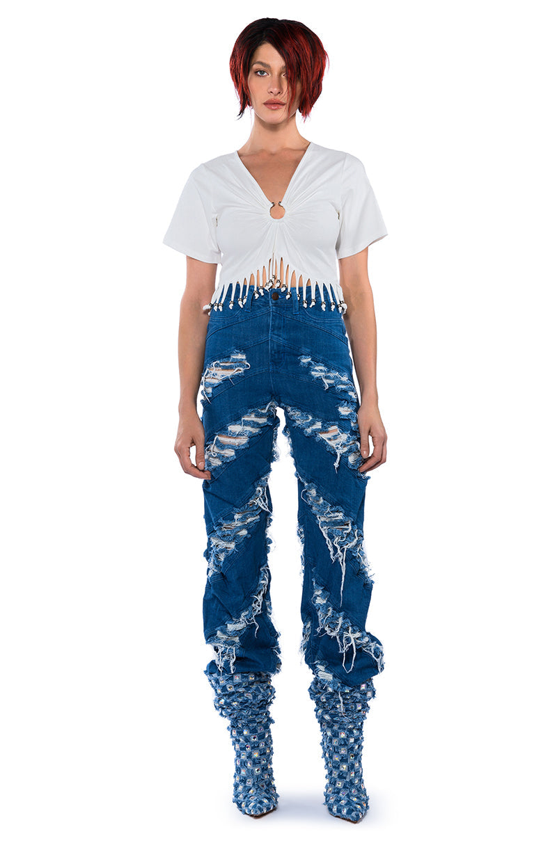 MONICA CONTOUR FRAYED JEANS