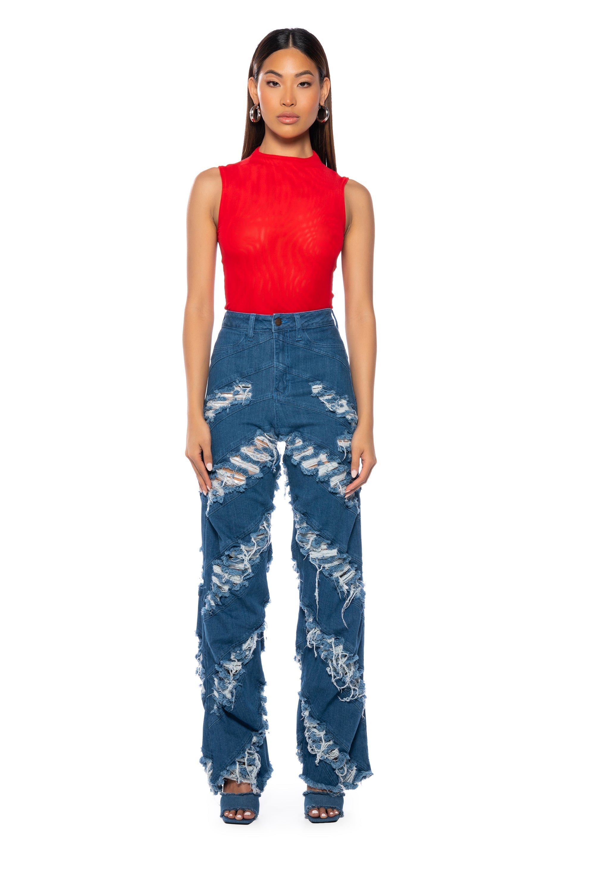 MONICA CONTOUR FRAYED JEANS