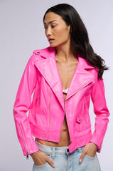 MONSIEUR FLORES NEON PINK MOTO JACKET