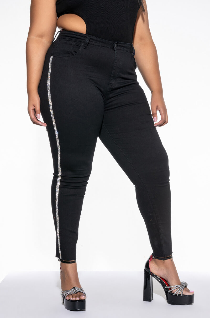 MOONWALKER RHINESTONE HIGH RISE SKINNY JEANS