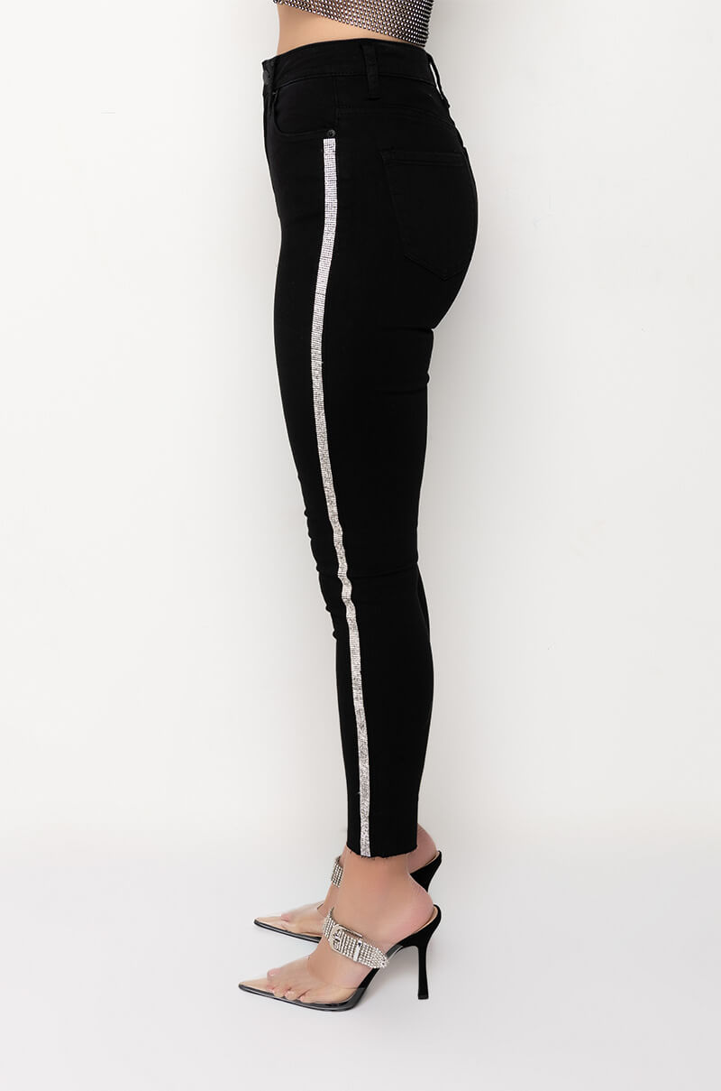 MOONWALKER RHINESTONE HIGH RISE SKINNY JEANS