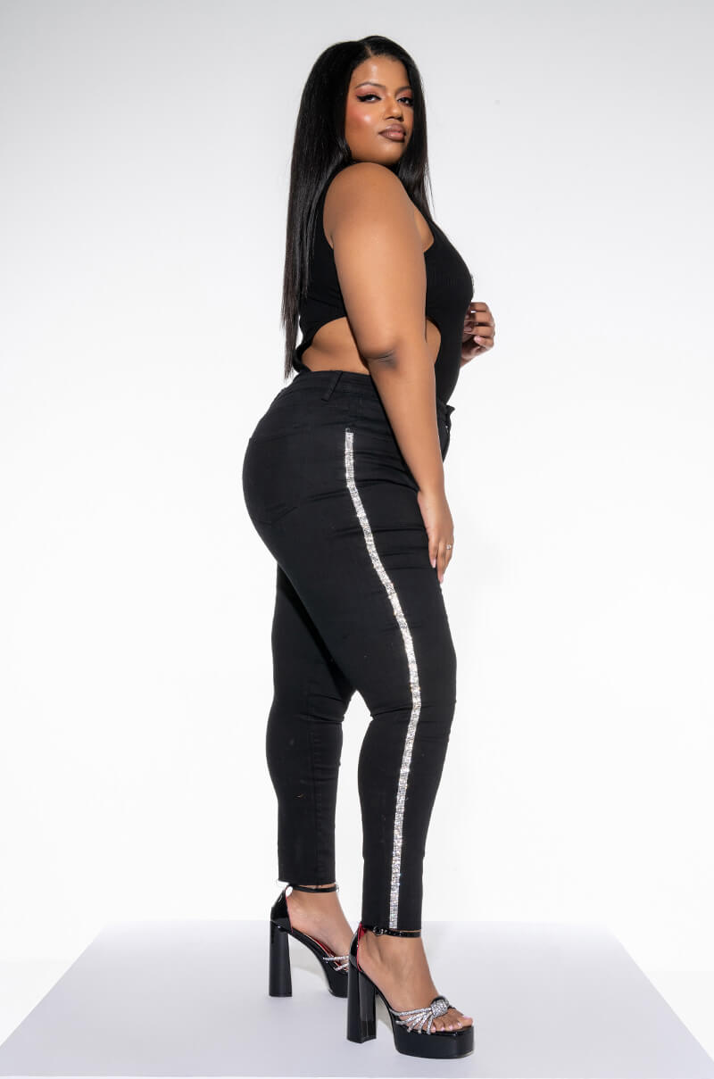 MOONWALKER RHINESTONE HIGH RISE SKINNY JEANS