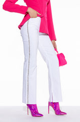 MOONWALKER RHINESTONE HIGH RISE SIDE SLIT STRAIGHT LEG JEANS