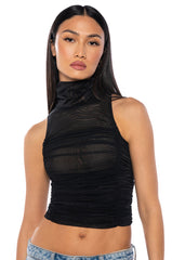 MORA MOCK NECK MESH TOP