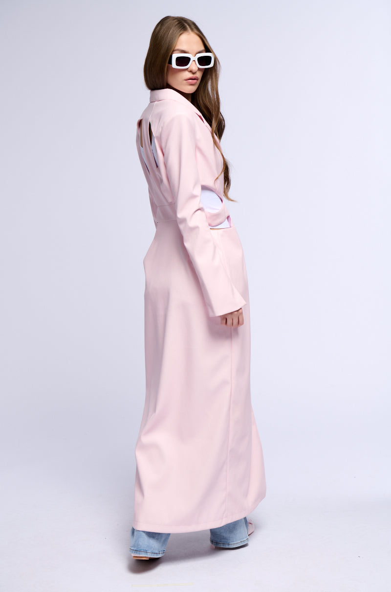 MORE LIFE PINK CUT OUT FAUX LEATHER TRENCH