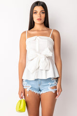 MORNING AFTER TIE FRONT POPLIN BLOUSE