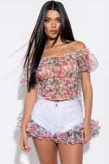 MORNING GLORY RUFFLE DETAIL DENIM SHORT