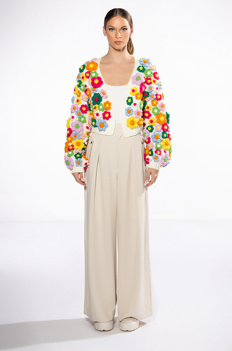 MOTHER NATURE FLOWER DETAIL CARDIGAN