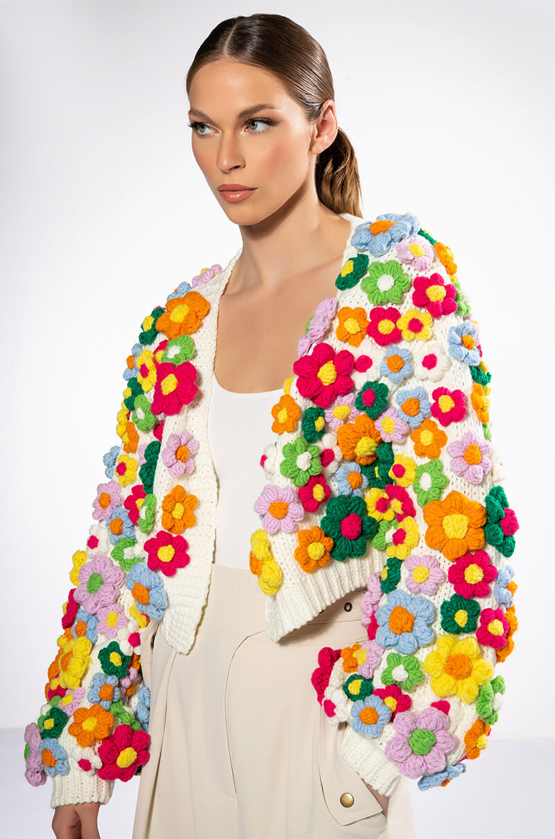 MOTHER NATURE FLOWER DETAIL CARDIGAN