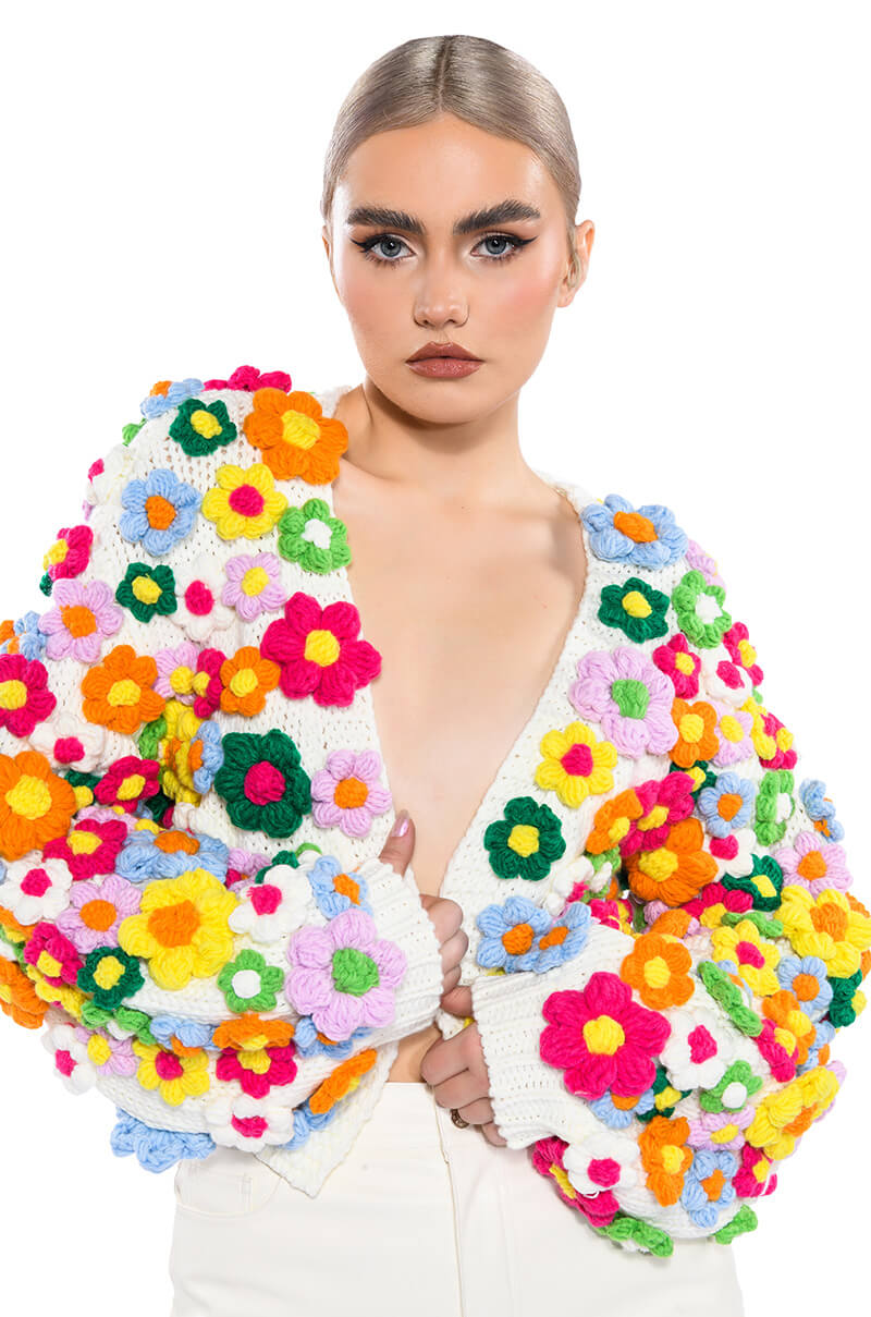 MOTHER NATURE FLOWER DETAIL CARDIGAN
