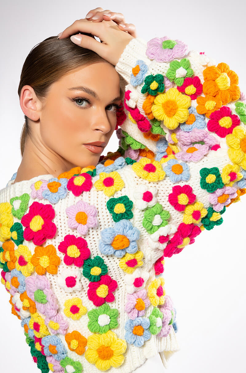 MOTHER NATURE FLOWER DETAIL CARDIGAN